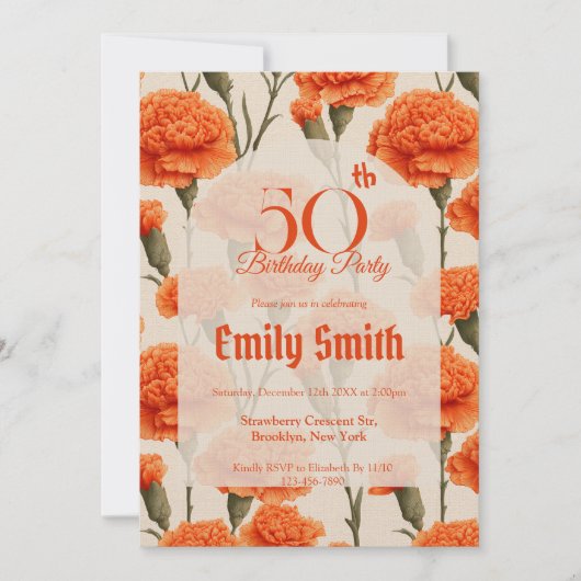 Minimalistic Carnation Luxury Girl’S Birthday Einladung (Vorderseite)