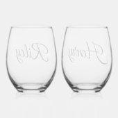 Minimalistic Custom Couple Names Script Weinglas Ohne Stiel (Rückseite)