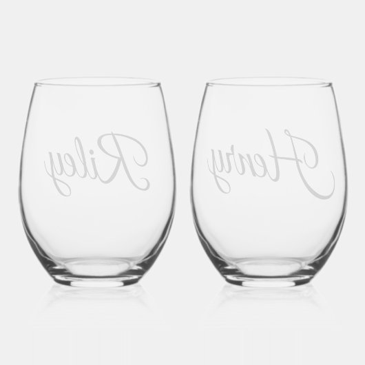 Minimalistic Custom Couple Names Script Weinglas Ohne Stiel (Rückseite)
