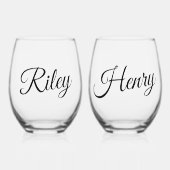 Minimalistic Custom Couple Names Script Weinglas Ohne Stiel (Vorderseite)