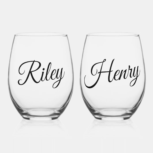 Minimalistic Custom Couple Names Script Weinglas Ohne Stiel (Vorderseite)