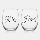 Minimalistic Custom Couple Names Script Weinglas Ohne Stiel (Vorderseite)
