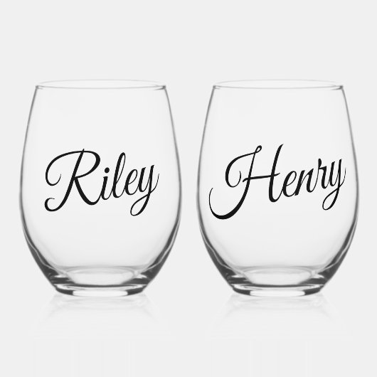 Minimalistic Custom Couple Names Script Weinglas Ohne Stiel (Vorderseite)