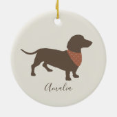 Minimalistic Dackel-Silhouette mit dem Namen des Keramik Ornament (Hinten)