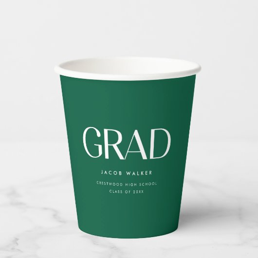 Minimalistic Dark Green Custom Graduation Party Pappbecher (Vorderseite)