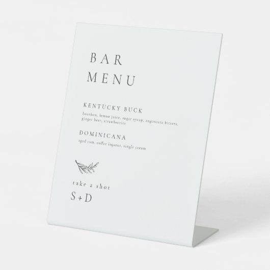 Minimalistic Elegant Bar Menu Wedding Sign Sockelschild (Vorderseite)