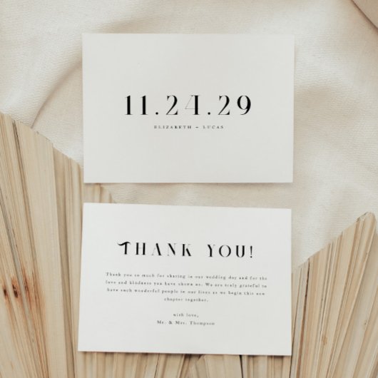 Minimalistic Elegant Black & White Wedding Date Dankeskarte