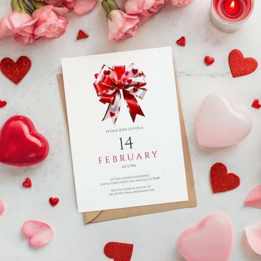 Minimalistic Hearts Bow Tie Valentine's Party  Einladung