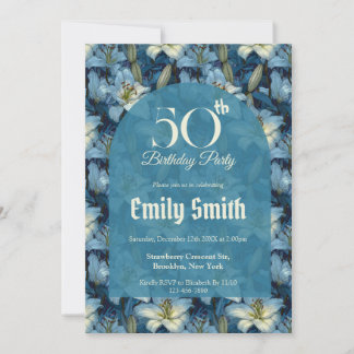 Minimalistic Lilies Sparkle 50Th Birthday Einladung
