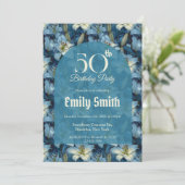 Minimalistic Lilies Sparkle 50Th Birthday Einladung (Stehend Vorderseite)