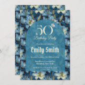 Minimalistic Lilies Sparkle 50Th Birthday Einladung (Vorne/Hinten)