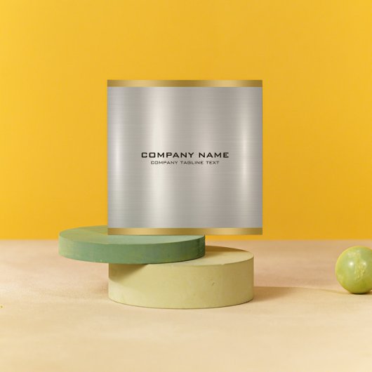 Minimalistic Metallic Silver Texture Gold Accent Quadratische Visitenkarte