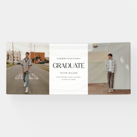 Minimalistic Modern 2-Photo Graduation Party Banner (Horizontal)