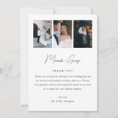 Minimalistic Modern Script 3-Photo Wedding Dankeskarte (Vorderseite)