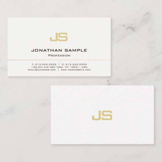 Minimalistic Monogramm-schlichtes modernes weißes Visitenkarte (Vorne/Hinten)