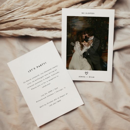 Minimalistic Photo Wedding Elopement & Reception Einladung