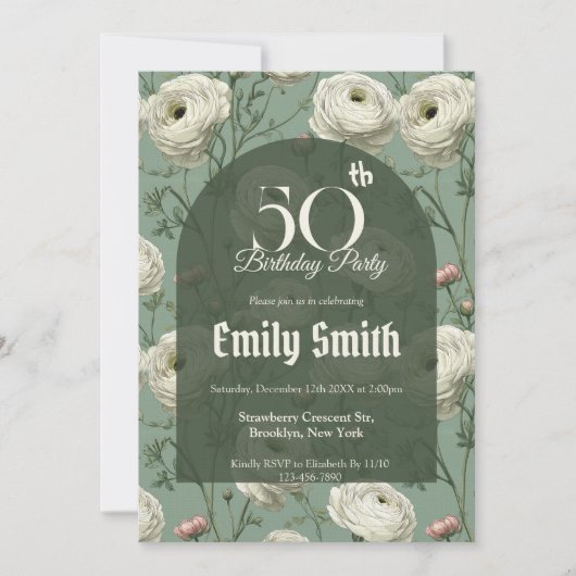 Minimalistic Ranunculus Themed Daughter’S Birthday Einladung (Vorderseite)