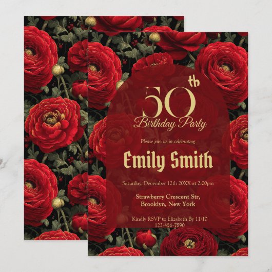 Minimalistic Ranunculus Themed Nature-Inspired Einladung (Vorne/Hinten)