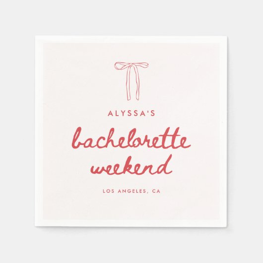 Minimalistic Red Bow Custom Bachelorette Weekend Serviette (Vorderseite)