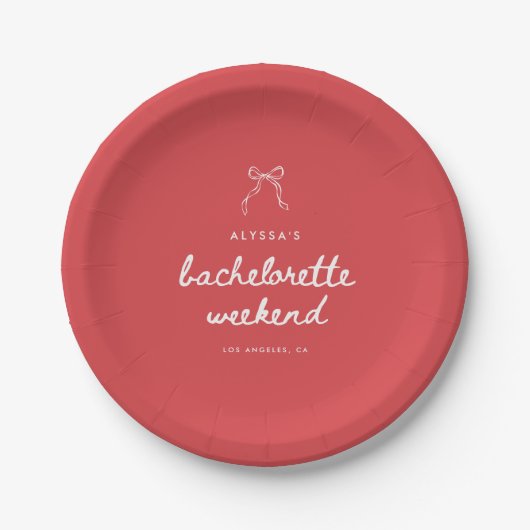 Minimalistic Red Coquette Bow Bachelorette Pappteller (Vorderseite)