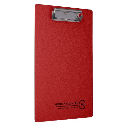 Minimalistic Red Leather Personalized Text Klemmbrett (Rechts)