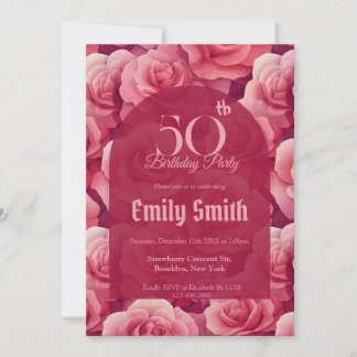 Minimalistic Rose Floral 50Th Birthday Einladung