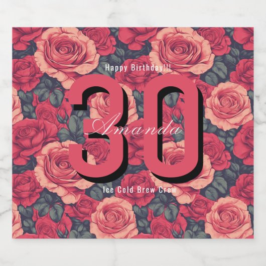 Minimalistic Rose Floral Custom Birthday Bierflaschenetikett (Einzelnes Label)