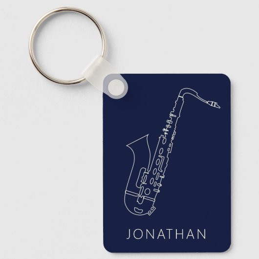 Minimalistic Saxophone Navy Line Saxo Personalized Schlüsselanhänger (Vorderseite)