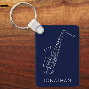 Minimalistic Saxophone Navy Line Saxo Personalized Schlüsselanhänger