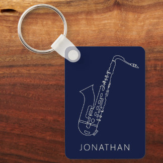Minimalistic Saxophone Navy Line Saxo Personalized Schlüsselanhänger
