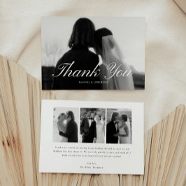 Minimalistic Script 4-Photo Black & White Wedding Dankeskarte