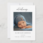 Minimalistic Script 5-Photo Collage Baby Birth Ankündigung (Vorderseite)