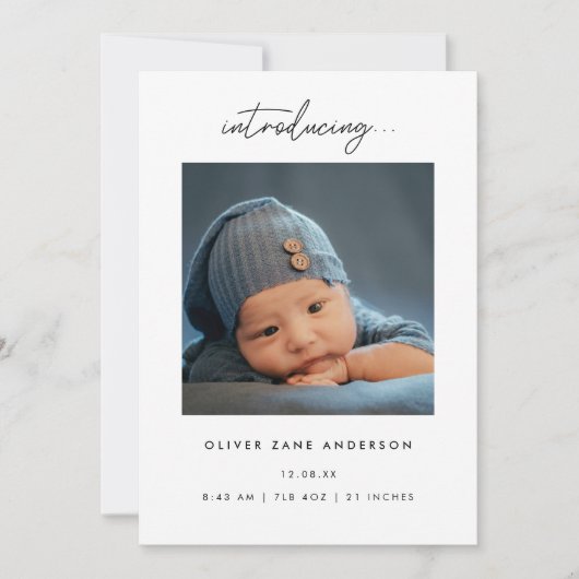 Minimalistic Script 5-Photo Collage Baby Birth Ankündigung (Vorderseite)