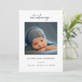 Minimalistic Script 5-Photo Collage Baby Birth Ankündigung (Stehend Vorderseite)