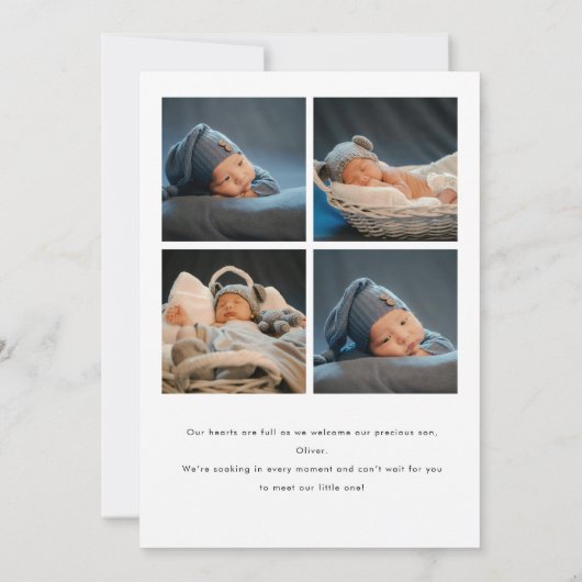 Minimalistic Script 5-Photo Collage Baby Birth Ankündigung (Rückseite)
