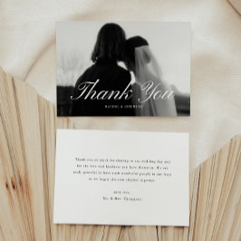 Minimalistic Script Black & White Wedding Photo Dankeskarte