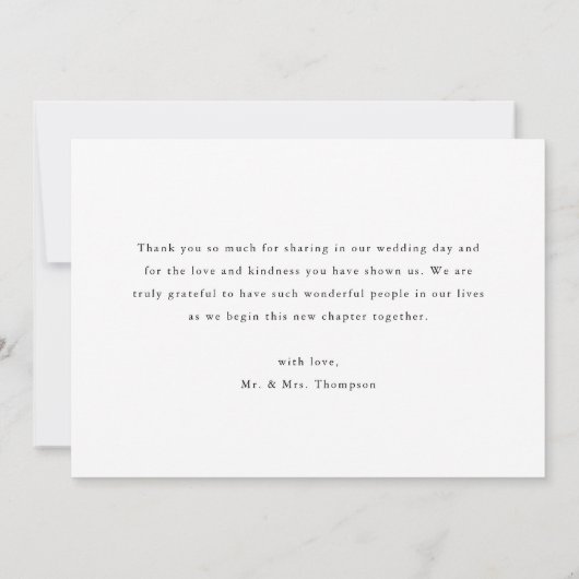 Minimalistic Script Black & White Wedding Photo Dankeskarte (Rückseite)
