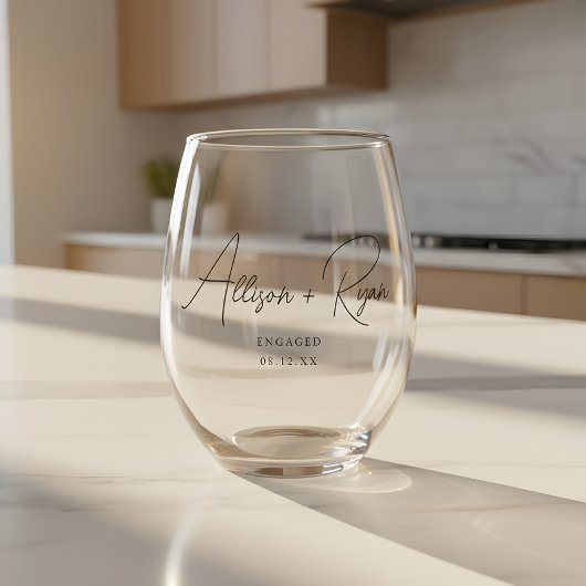 Minimalistic Script Custom Names Engagement Weinglas Ohne Stiel