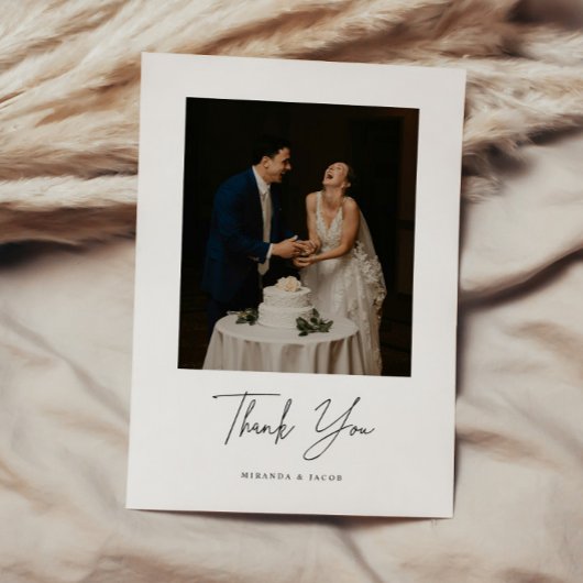 Minimalistic Script Lettering Wedding Photo Dankeskarte