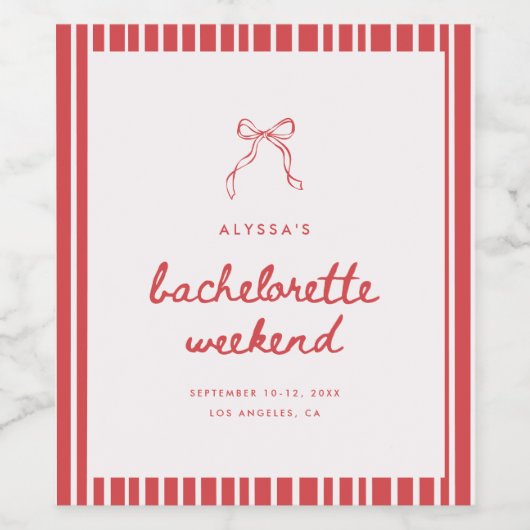 Minimalistic Script Striped Coquette Bachelorette Weinetikett (Einzelnes Label)