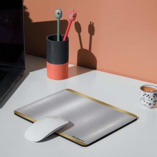 Minimalistic Slick Silver & Gold Metallic Texture  Mousepad