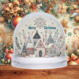 Minimalistic Snow-Clad Christmas Village Boho Art  Schneekugeln