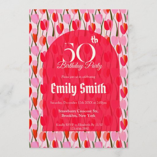 Minimalistic Tulip Fantasy Adult Birthday Einladung (Vorderseite)