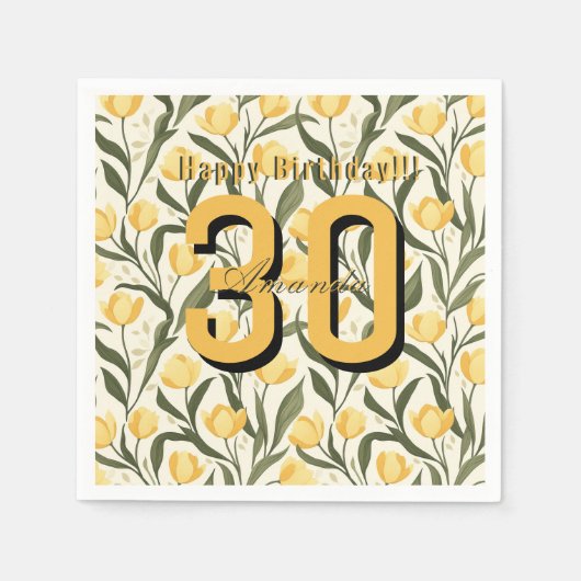 Minimalistic Tulip Themed Birthday Event Serviette (Vorderseite)