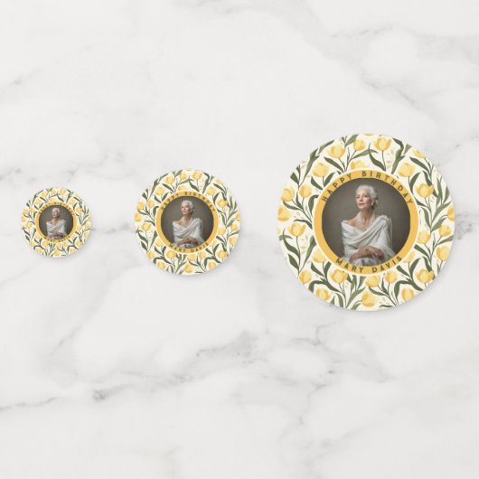 Minimalistic Tulip Themed First Birthday Gift Konfetti (Rückseiten)