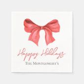 Minimalistic Watercolor Red Ribbon Happy Holidays Serviette (Vorderseite)
