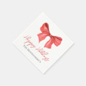 Minimalistic Watercolor Red Ribbon Happy Holidays Serviette (Ecke)