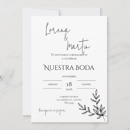 Minimalistic Wedding Invitation in Spanish Einladung (Vorderseite)