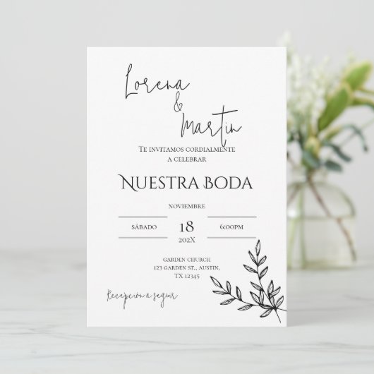 Minimalistic Wedding Invitation in Spanish Einladung (Stehend Vorderseite)