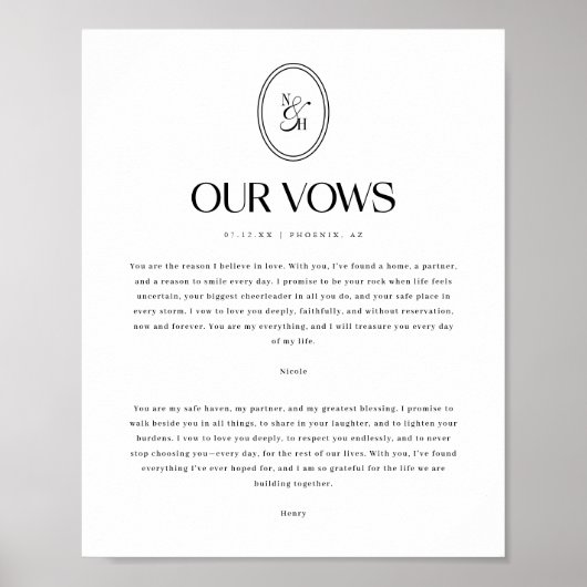 Minimalistic Wedding Vows Custom Monogram Poster (Vorne)